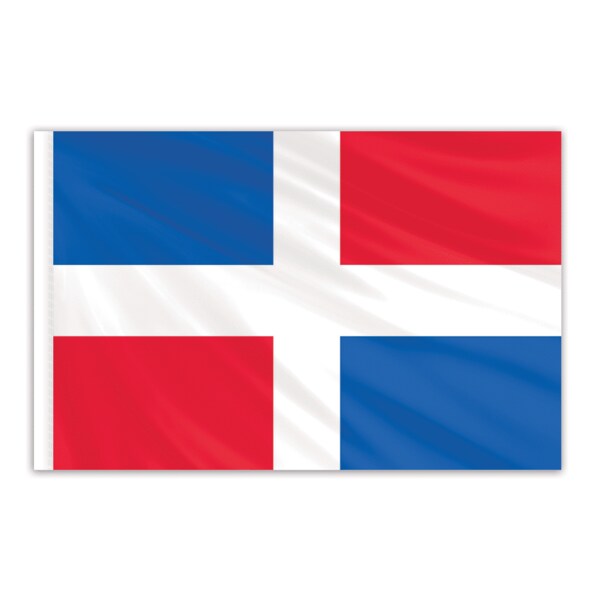 Global Flags Unlimited Dominican Republic Indoor Nylon Flag 5'x8' with Gold Fringe 201674F